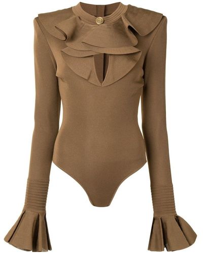 Balmain Ruffled Knit Bodysuit - Brown