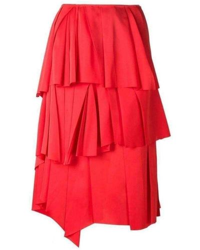 Cedric Charlier Red Draped Ruffled Skirt - Black