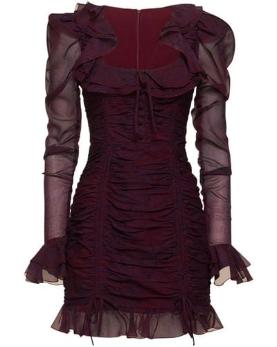Alessandra Rich Leopard Print Silk Georgette Mini Dress - Purple
