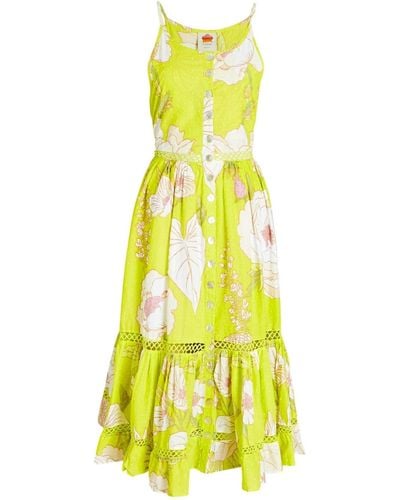 FARM Rio Neon Garden Cotton Midi Dress - Yellow