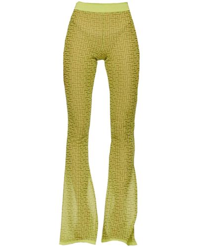 Balmain Semi-sheer Monogram Pattern Flared Trousers - Green