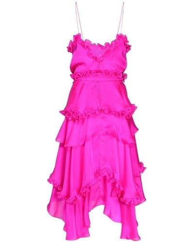 Alexandre Vauthier Silk Chiffon Ruffled Knee Length Dress - Pink