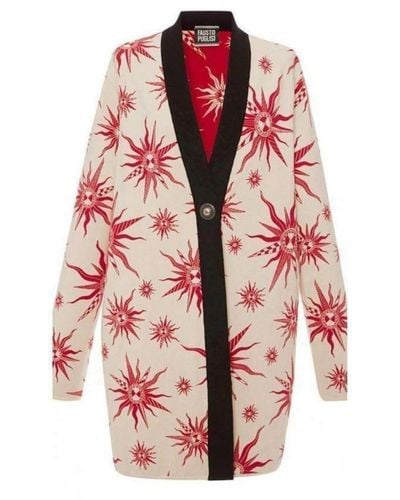 Fausto Puglisi Knit Star Ivory Red Caban Coat