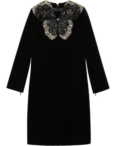 Gucci Crystal And Sequinned Butterfly Velvet Dress - Black