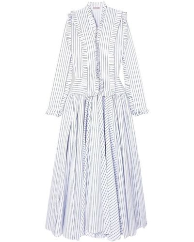 Alaïa Ruffled Striped Cotton Maxi Dress - White