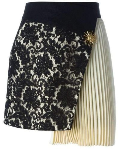 Fausto Puglisi Pleated Panel Asymmetric Lace Silk Skirt - Black