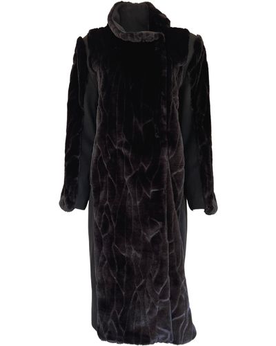 Cult Moda Black Faux Fur Details Long Trench Coat