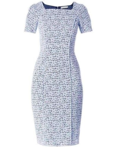 Nina Ricci Lace Elbow Sleeve Fitted Dress - Blue
