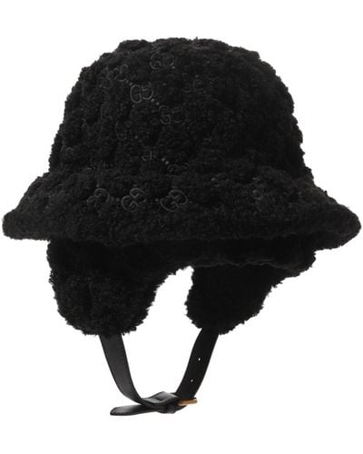 Gucci Black Curly Gg Eco Fur Hat With Ear Flaps