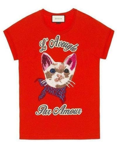 Gucci Cat Embroidered Cotton-jersey T-shirt