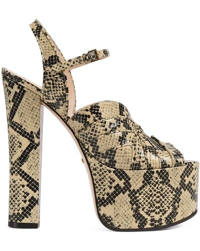 Gucci Leather Python Print Platform Sandals - Metallic