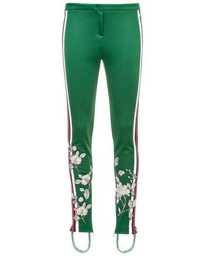 Gucci Embroidered Jersey Stirrup Leggings - Green