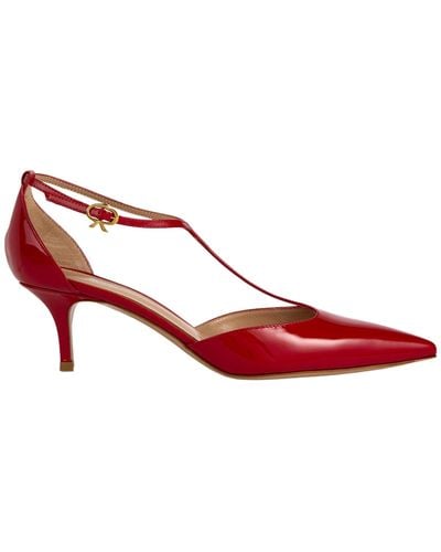 Gianvito Rossi Ribbon T-bar Patent Leather Pumps - Red