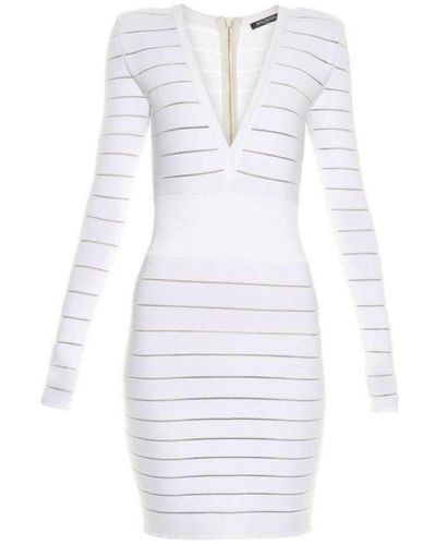 Balmain Deep V-neck Knit Dress - White