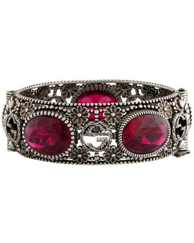Gucci Red Crystal Embellished Sterling Silver Bracelet - Pink