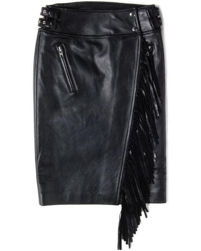 Sacai Leather Fringe Moto Skirt - Black