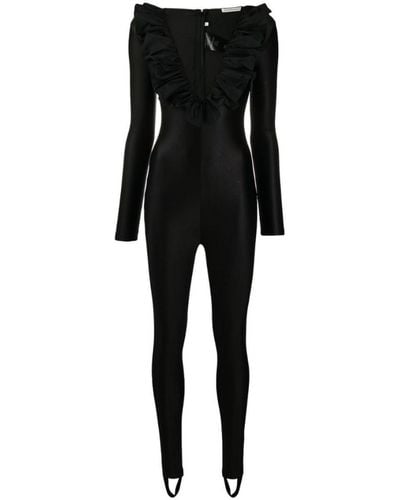 Alessandra Rich Ruffle Crystal Jumpsuit - Black