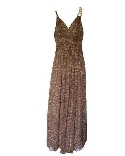 BCBGMAXAZRIA Leopard Print Silk Gown Dress - Metallic