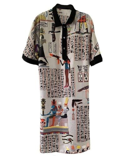 Jean Paul Gaultier Oversized Egyptian Print Silk Dress - Multicolor