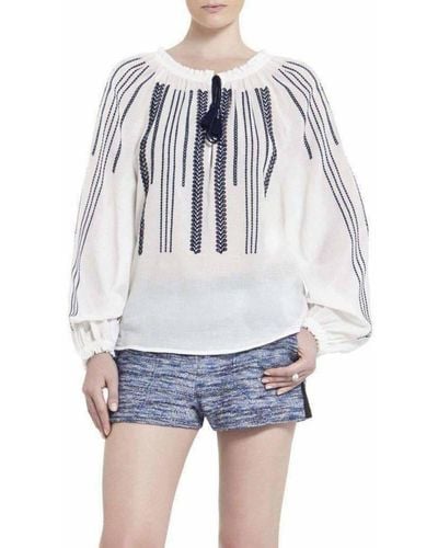 BCBGMAXAZRIA Embroidered Long Sleeve Blouse - White