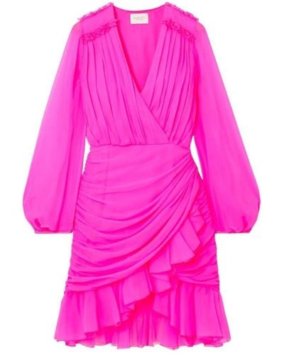 Giambattista Valli Ruched Neon Silk-chiffon Mini Dress - Pink