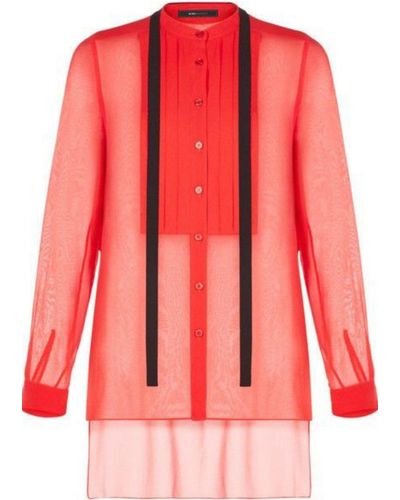 BCBGMAXAZRIA Red Berry Kristian Pleated Button-up Shirt