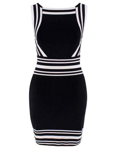 Balmain Square-neck Stripe-trim Knit Dress - Black