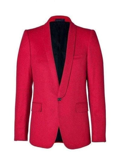 Balmain Wool One Button Blazer Jacket Fr 52 - Red