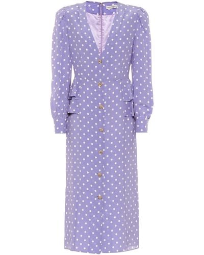 Alessandra Rich Purple Polka Dot Fitted Silk Dress