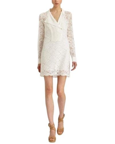 BCBGMAXAZRIA Contrast Bib Lace Silk Tunic Dress - White