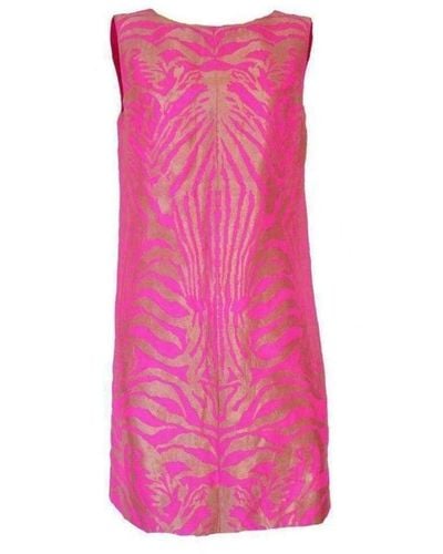 Manish Arora Gold Tiger Print Open Back Silk Dress - Pink