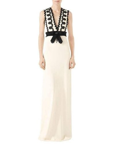 Gucci Sleeveless Jersey V-neck Gown With Lace Trim Xs - White
