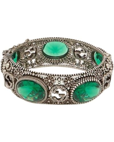 Gucci Crystal-embellished Sterling-silver Bracelet - Green