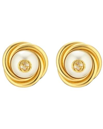 Gucci Gold-tone Double G Faux Pearl Clip-on Earrings - Metallic