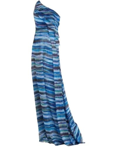 BCBGMAXAZRIA Stella One Shoulder Dreamy Print Silk Dress - Blue