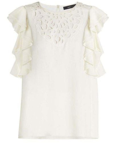 BCBGMAXAZRIA Haidee Flutter-sleeve Cutout Embroidered Top - White