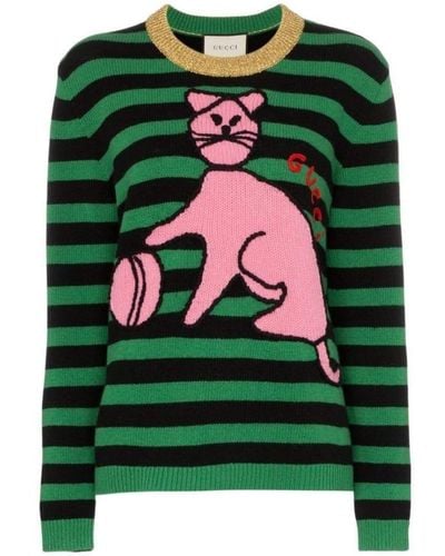 Gucci Sweater With Cat And Baseball - Green