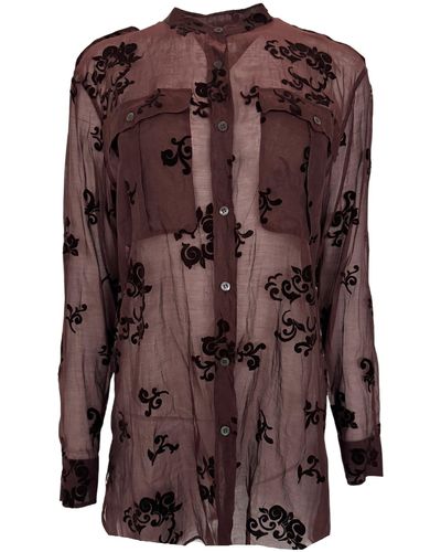 Dries Van Noten Burgundy Floral Silk Blend Shirt - Brown