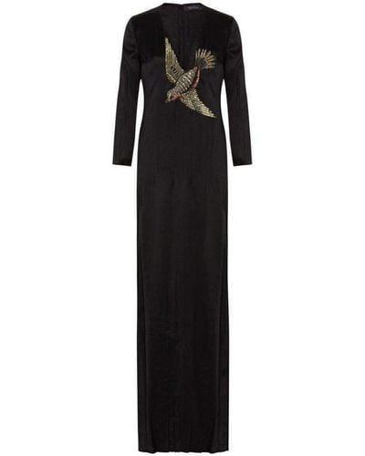 Gucci Runway Crystal Bird Embellished Silk Gown It 40 (us 4) - Black