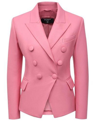 Balmain Double-breasted Leather Blazer - Pink