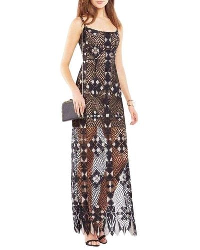 BCBGMAXAZRIA Geometric Lace Maxi Dress - Brown