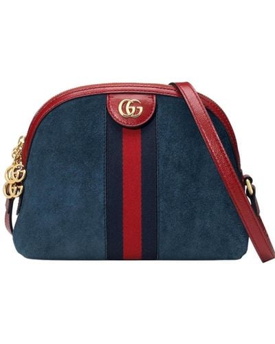 Gucci Navy Leather Suede Ophidia Shoulder Bag - Blue