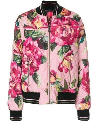 Dolce & Gabbana Rose Print Bomber Jacket - Pink
