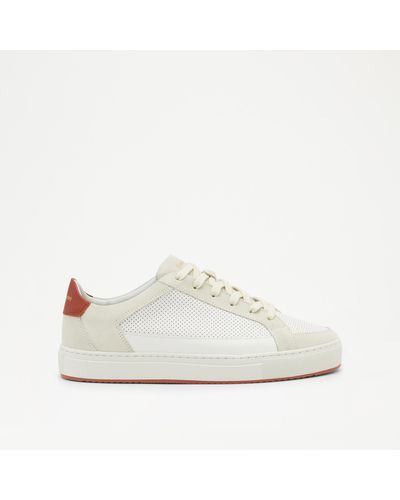 Russell & Bromley Finlay Men's White Leather & Suede Colour Block Retro Laced Trainers