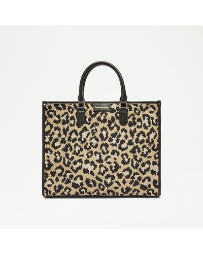 Russell & Bromley Gemini Women's Black And Yellow Raffia Leopard Print Woven Tote Bag