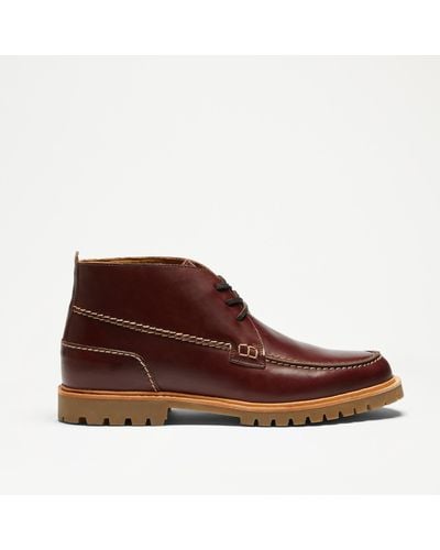 Russell & Bromley Saxman Men's Red Moccasin Cleated Sole Chukka Boot - Brown