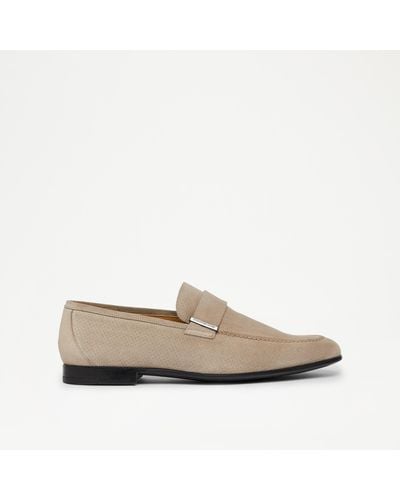 Russell & Bromley Sumberto Men's Beige Perforated Suede Loafer - Natural