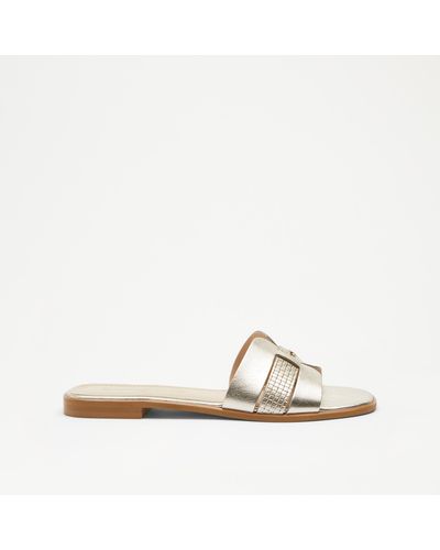 Russell & Bromley Sandy Women's Gold Woven Strap Slide - Natural