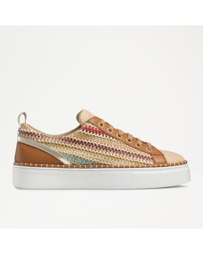 Russell & Bromley Whip It Raffia Lace Up Trainer - Brown