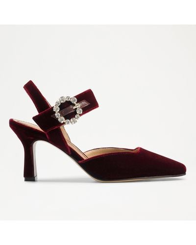 Russell & Bromley Strictly Women's Red Velvet Embellished Snipped Toe Court Shoes - Brown